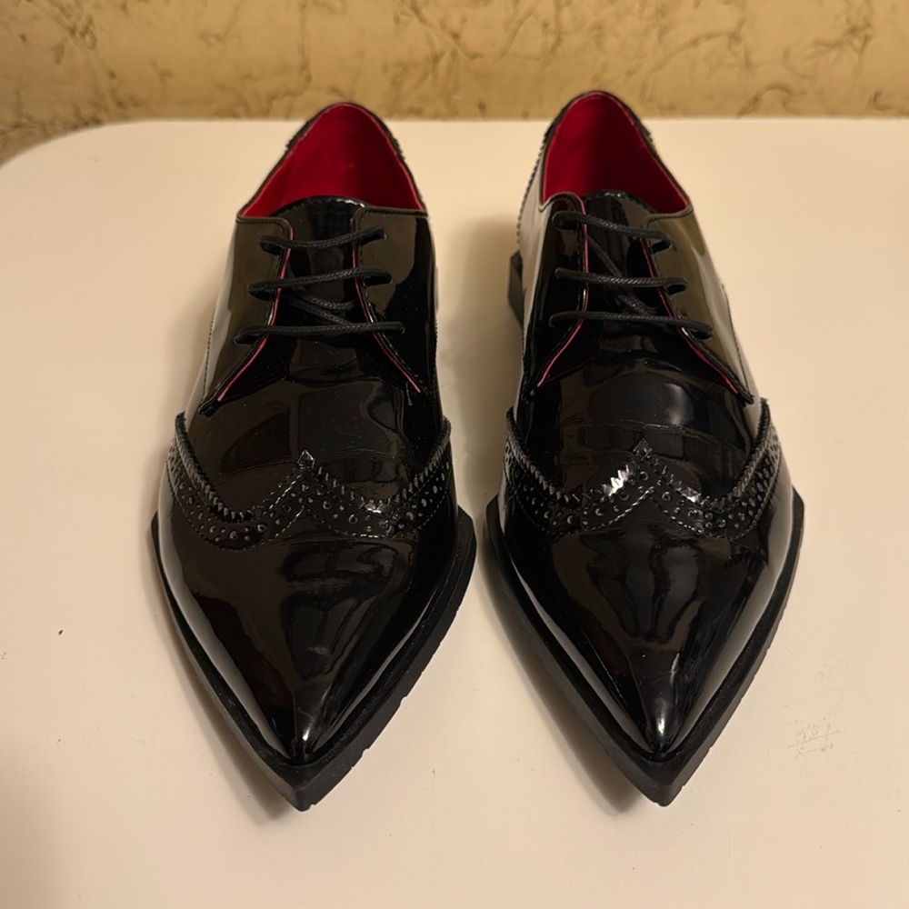 Kat Von D Shoes Black Vegan Patent Leather Nina Oxfords Size 8